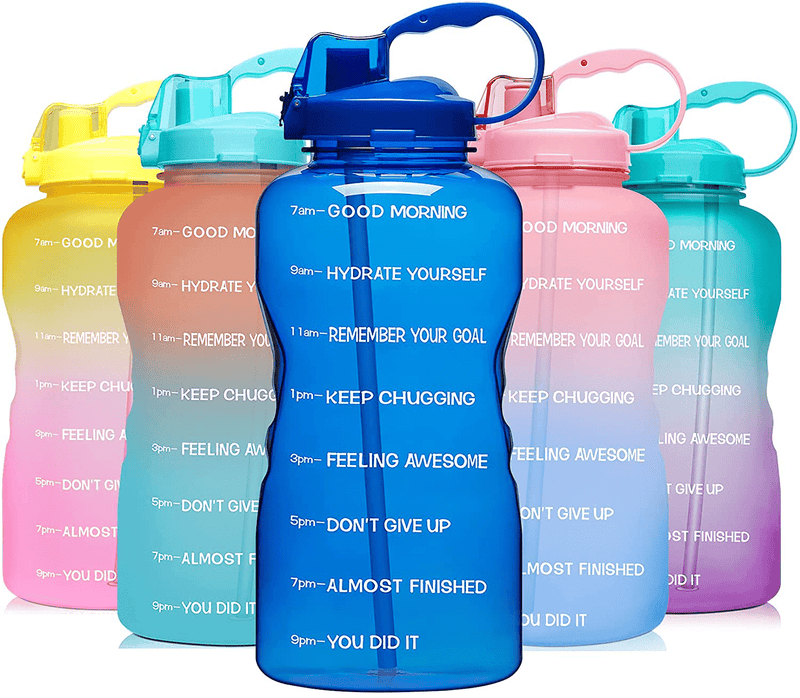 Venture Pal Large 1 Gallon/128 OZ (When Full) Motivational BPA Free Leakproof Water Bottle with Straw & Time Marker Perfect for Fitness Gym Camping Outdoor Sports