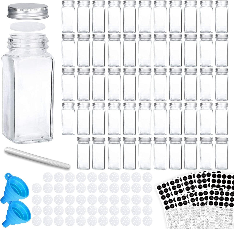 VERONES 54 Glass Spice Jars with 662 Spice Labels, Chalk Marker and Funnel Complete Set. 54 Square Glass Jars 4 OZ, Airtight Cap, Pour/Sift Shaker Lid Home & Garden > Decor > Decorative Jars VERONES   