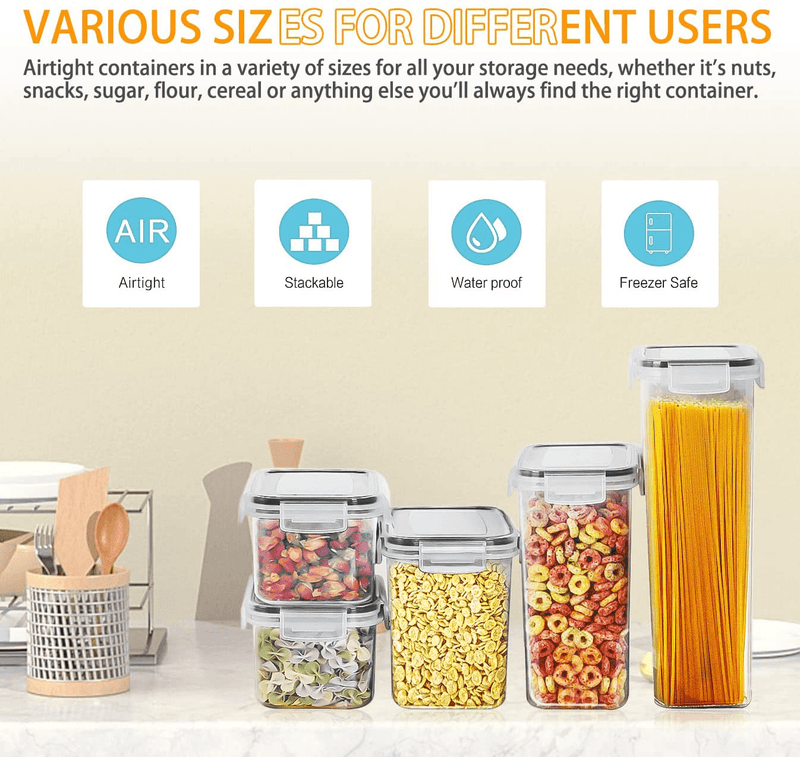 VERONES Airtight Food Storage Container Set - 23 PC - Kitchen & Pantry Organization - Bpa-Free - Plastic Canisters with Durable Lids Ideal for Cereal, Flour & Sugar - Labels, Marker & Spoon Set