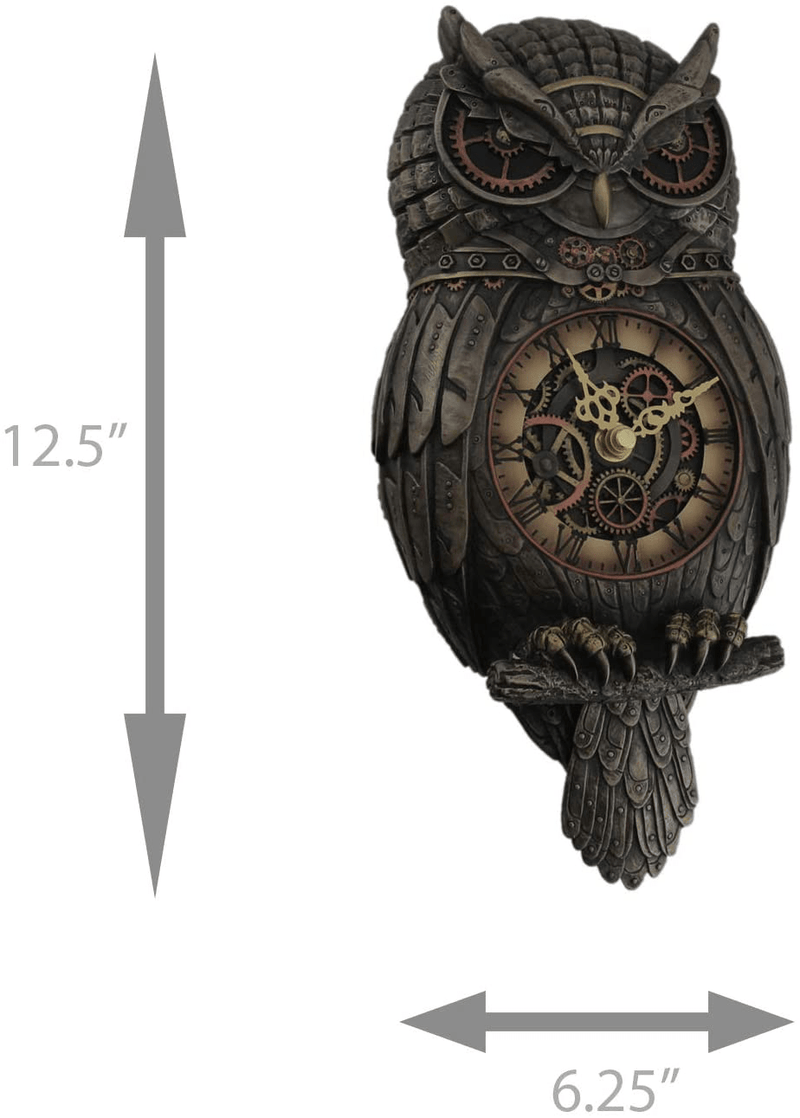Veronese Design 12.5" Tall Steampunk Owl Pendulum Wall Clock Cold Cast Resin Antique Bronze Finish Wall Sculpture Home & Garden > Decor > Clocks > Wall Clocks Unicorn Studio   