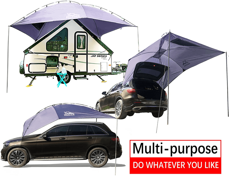 Versatility Teardrop Awning for SUV Rving, Car Camping, Trailer and Overlanding Light Weight Truck Canopy Durable Tear Resistant Tarp with 2 Sandbag Sporting Goods > Outdoor Recreation > Camping & Hiking > Tent Accessories Hasika   