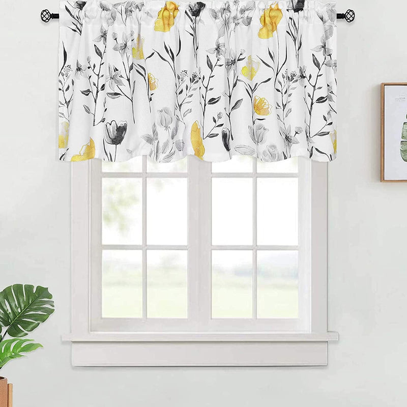 VERTKREA Yellow Flower Watercolor Window Curtains, Yellow and Gray Floral Curtains, Yellow and White Grommet Drapes for Bedroom Living Room Kitchen Bathroom Nursery, Set of 2 Panels, 52 X 84 Inches Home & Garden > Decor > Window Treatments > Curtains & Drapes VERTKREA Yellow 52 x 18 Inches 