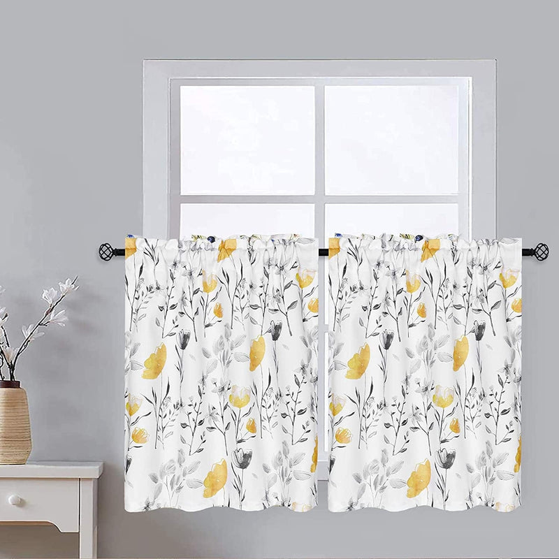 VERTKREA Yellow Flower Watercolor Window Curtains, Yellow and Gray Floral Curtains, Yellow and White Grommet Drapes for Bedroom Living Room Kitchen Bathroom Nursery, Set of 2 Panels, 52 X 84 Inches Home & Garden > Decor > Window Treatments > Curtains & Drapes VERTKREA Yellow 26 x 24 Inches 