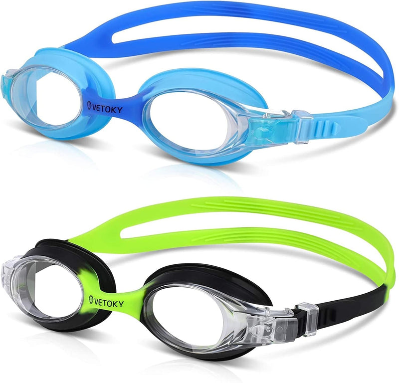 VETOKY Kids Swim Goggles, Pack of 2 anti Fog Swimming Goggles UV Protection Clear No Leaking for Child and Youth Ages 3-12