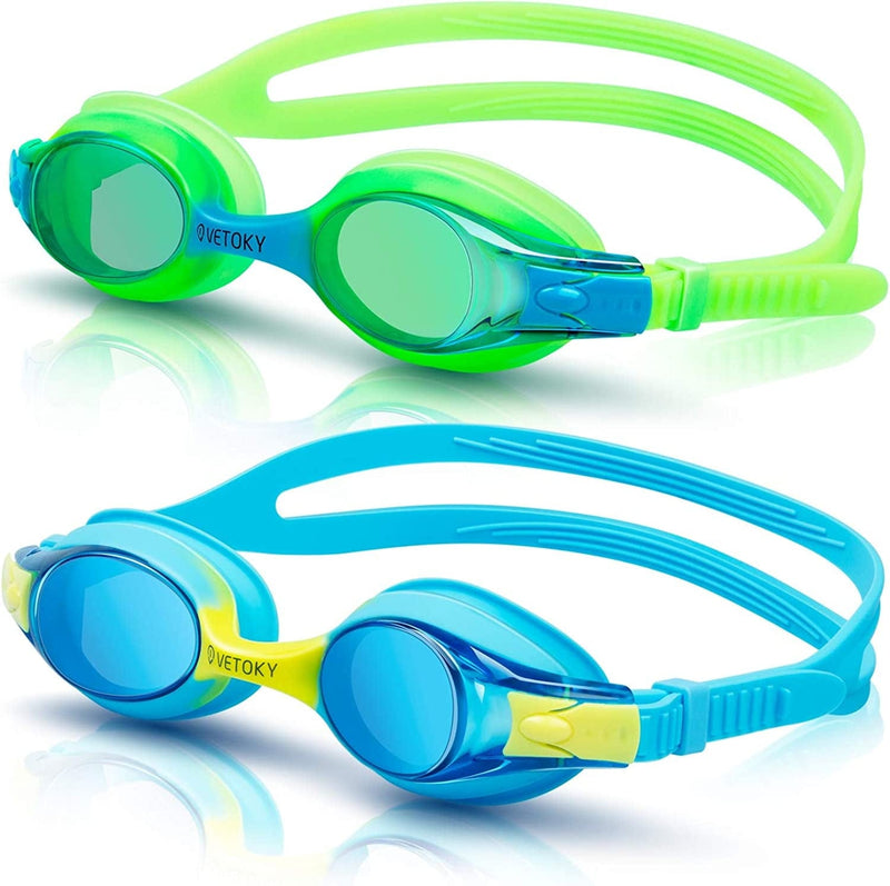 VETOKY Kids Swim Goggles, Pack of 2 anti Fog Swimming Goggles UV Protection Clear No Leaking for Child and Youth Ages 3-12 Sporting Goods > Outdoor Recreation > Boating & Water Sports > Swimming > Swim Goggles & Masks huituo Blue+green  