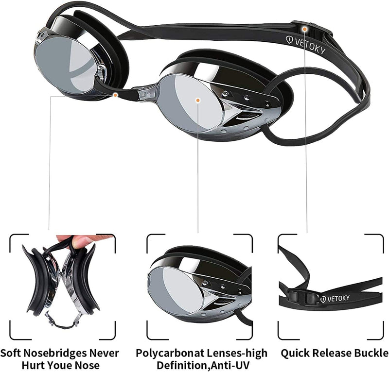 Vetoky Swim Goggles, anti Fog Swimming Goggles UV Protection Mirrored & Clear Sporting Goods > Outdoor Recreation > Boating & Water Sports > Swimming > Swim Goggles & Masks huituo   