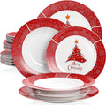 VEWEET Christmas Tree Dinnerware Sets for 6, 18 Piece Porcelain Christmas Dishes, Christmas Tree Tableware with Dinner Plate, Dessert Plate, Soup Plate, Service for 6, Christmas Tree Series
