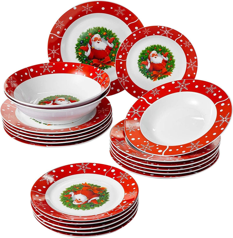 VEWEET Christmas Tree Dinnerware Sets for 6, 18 Piece Porcelain Christmas Dishes, Christmas Tree Tableware with Dinner Plate, Dessert Plate, Soup Plate, Service for 6, Christmas Tree Series Home & Garden > Kitchen & Dining > Tableware > Dinnerware VEWEET Santaclaus 20 Piece 