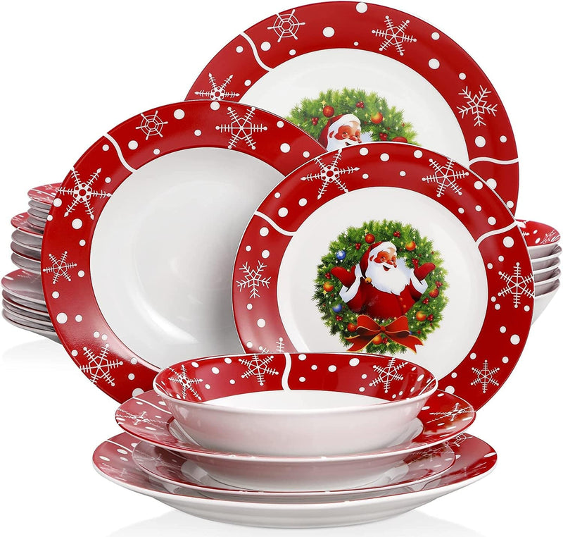 VEWEET Christmas Tree Dinnerware Sets for 6, 18 Piece Porcelain Christmas Dishes, Christmas Tree Tableware with Dinner Plate, Dessert Plate, Soup Plate, Service for 6, Christmas Tree Series Home & Garden > Kitchen & Dining > Tableware > Dinnerware VEWEET Santaclaus 24 Piece 