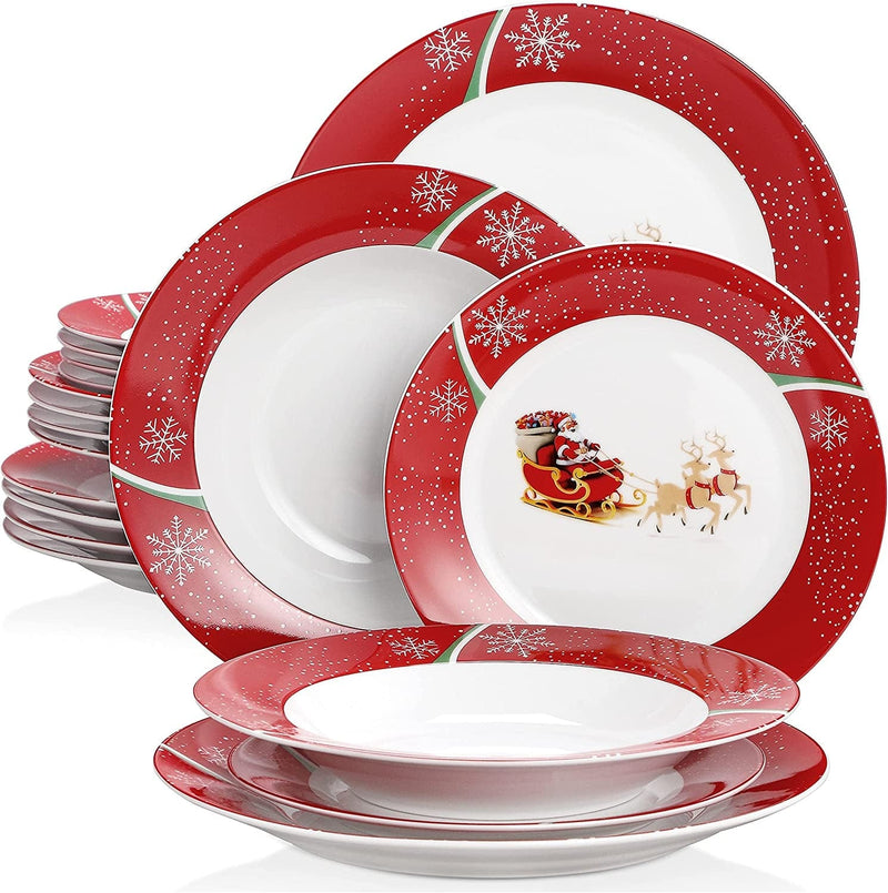 VEWEET Christmas Tree Dinnerware Sets for 6, 18 Piece Porcelain Christmas Dishes, Christmas Tree Tableware with Dinner Plate, Dessert Plate, Soup Plate, Service for 6, Christmas Tree Series Home & Garden > Kitchen & Dining > Tableware > Dinnerware VEWEET Christmasdeer 18 Piece 