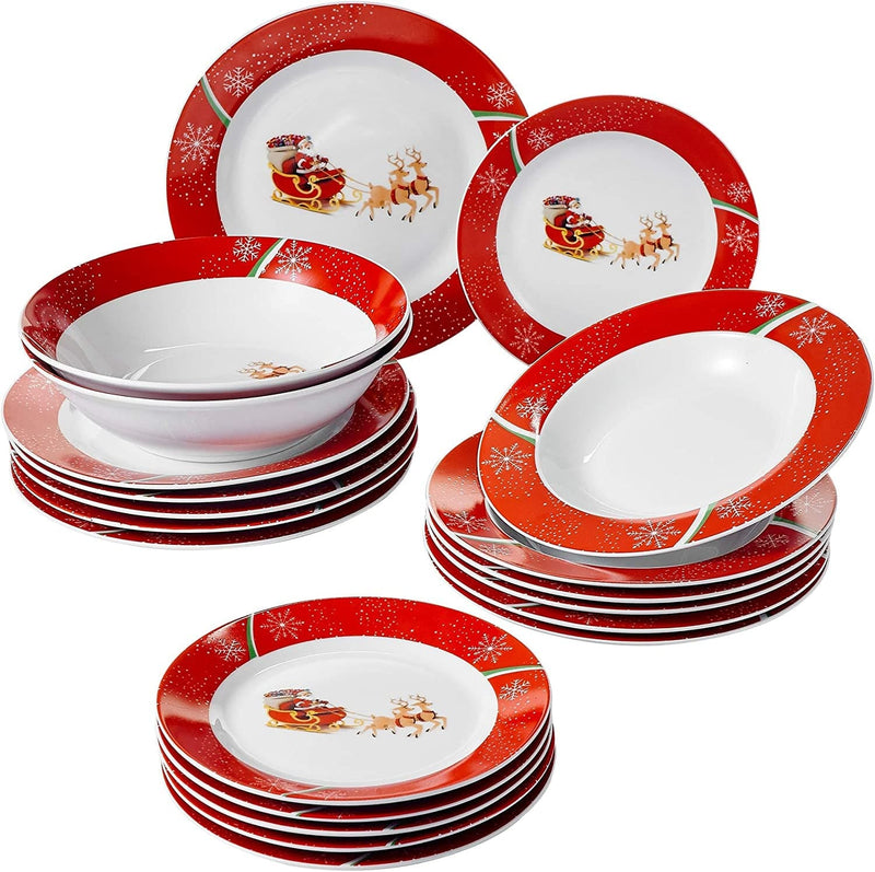 VEWEET Christmas Tree Dinnerware Sets for 6, 18 Piece Porcelain Christmas Dishes, Christmas Tree Tableware with Dinner Plate, Dessert Plate, Soup Plate, Service for 6, Christmas Tree Series