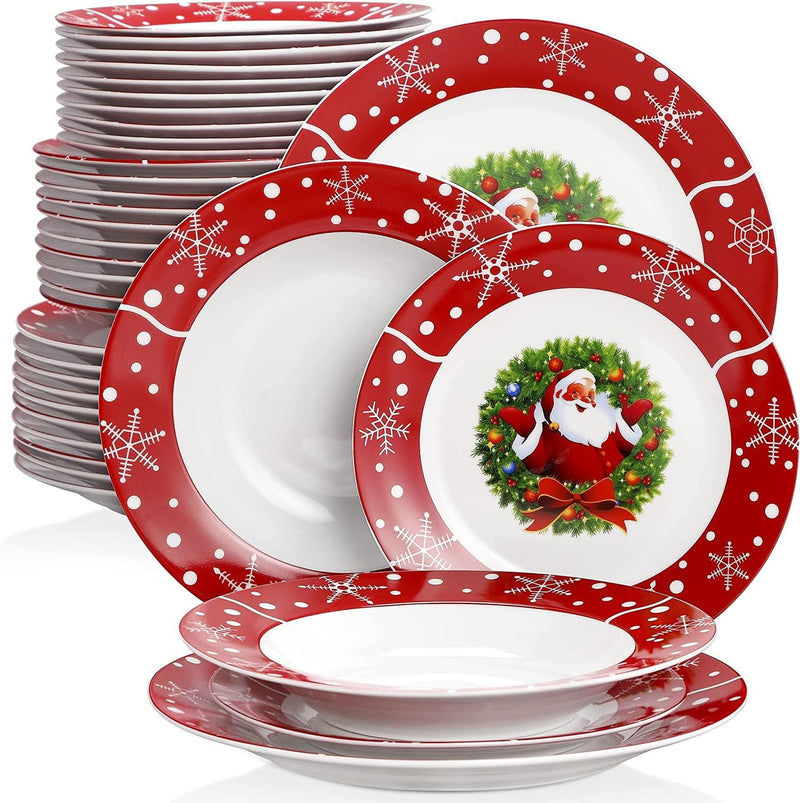 VEWEET Christmas Tree Dinnerware Sets for 6, 18 Piece Porcelain Christmas Dishes, Christmas Tree Tableware with Dinner Plate, Dessert Plate, Soup Plate, Service for 6, Christmas Tree Series Home & Garden > Kitchen & Dining > Tableware > Dinnerware VEWEET Santaclaus 36 Piece 