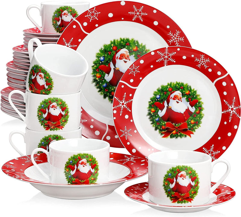 VEWEET Christmas Tree Dinnerware Sets for 6, 18 Piece Porcelain Christmas Dishes, Christmas Tree Tableware with Dinner Plate, Dessert Plate, Soup Plate, Service for 6, Christmas Tree Series Home & Garden > Kitchen & Dining > Tableware > Dinnerware VEWEET Santaclaus 30 Piece 