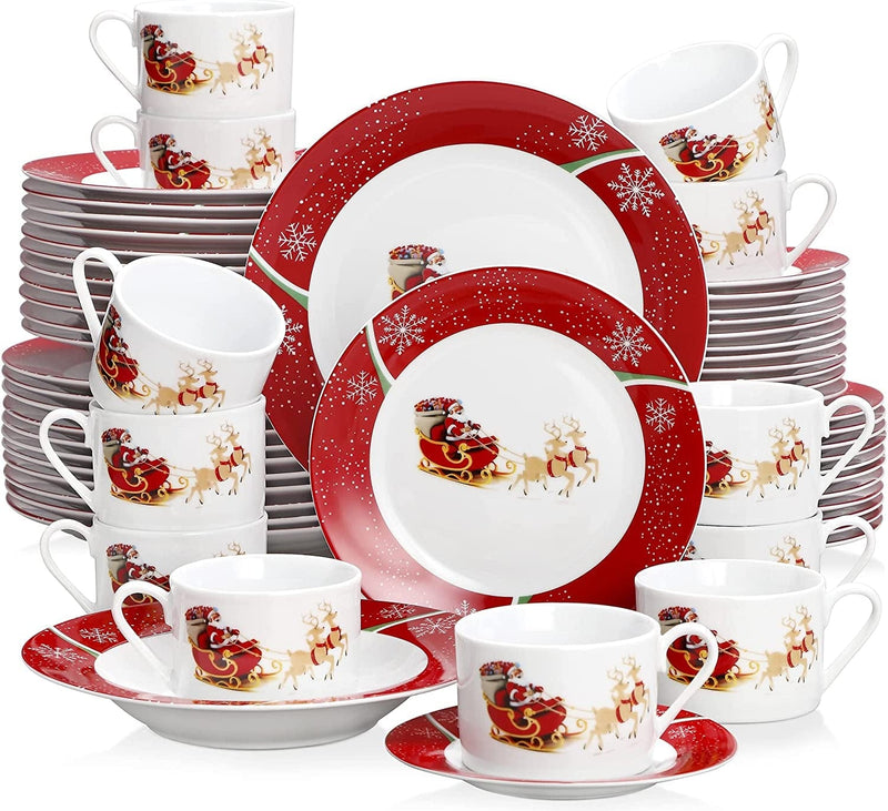 VEWEET Christmas Tree Dinnerware Sets for 6, 18 Piece Porcelain Christmas Dishes, Christmas Tree Tableware with Dinner Plate, Dessert Plate, Soup Plate, Service for 6, Christmas Tree Series Home & Garden > Kitchen & Dining > Tableware > Dinnerware VEWEET Christmasdeer 60 Piece 
