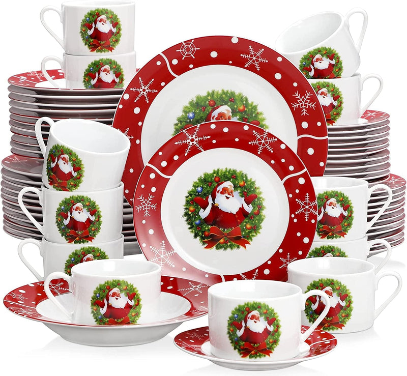 VEWEET Christmas Tree Dinnerware Sets for 6, 18 Piece Porcelain Christmas Dishes, Christmas Tree Tableware with Dinner Plate, Dessert Plate, Soup Plate, Service for 6, Christmas Tree Series Home & Garden > Kitchen & Dining > Tableware > Dinnerware VEWEET Santaclaus 60 Piece 