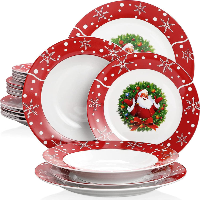 VEWEET Christmas Tree Dinnerware Sets for 6, 18 Piece Porcelain Christmas Dishes, Christmas Tree Tableware with Dinner Plate, Dessert Plate, Soup Plate, Service for 6, Christmas Tree Series Home & Garden > Kitchen & Dining > Tableware > Dinnerware VEWEET Santaclaus 18 Piece 