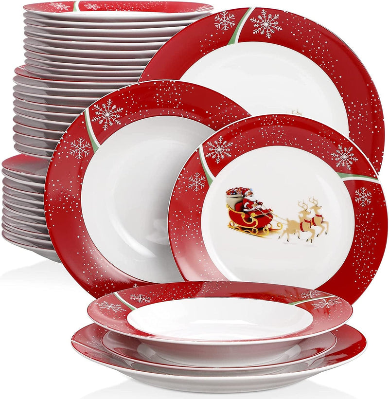 VEWEET Christmas Tree Dinnerware Sets for 6, 18 Piece Porcelain Christmas Dishes, Christmas Tree Tableware with Dinner Plate, Dessert Plate, Soup Plate, Service for 6, Christmas Tree Series Home & Garden > Kitchen & Dining > Tableware > Dinnerware VEWEET Christmasdeer 36 Piece 