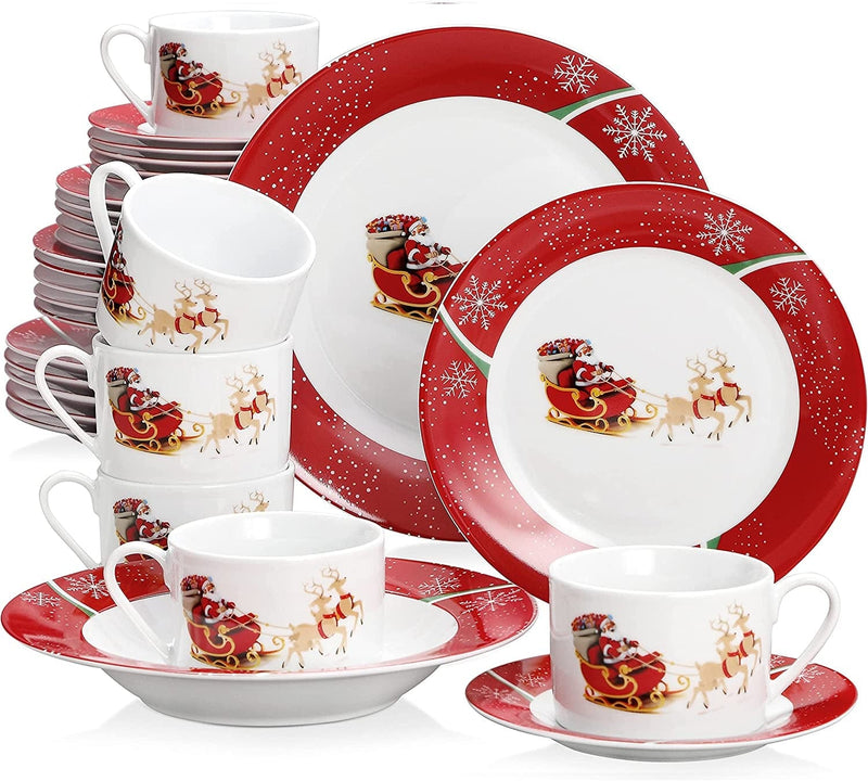 VEWEET Christmas Tree Dinnerware Sets for 6, 18 Piece Porcelain Christmas Dishes, Christmas Tree Tableware with Dinner Plate, Dessert Plate, Soup Plate, Service for 6, Christmas Tree Series Home & Garden > Kitchen & Dining > Tableware > Dinnerware VEWEET Christmasdeer 30 Piece 