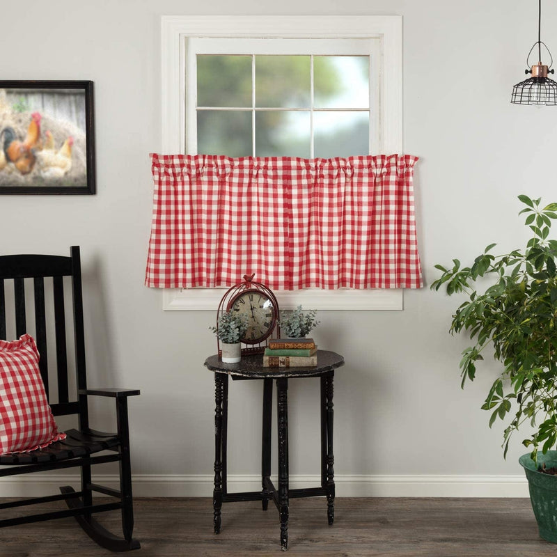 VHC Brands Annie Buffalo Portabella Check Balloon Valance 15X60 Home & Garden > Decor > Window Treatments > Curtains & Drapes VHC Brands Red 24 in x 36 in (Tier Set) 