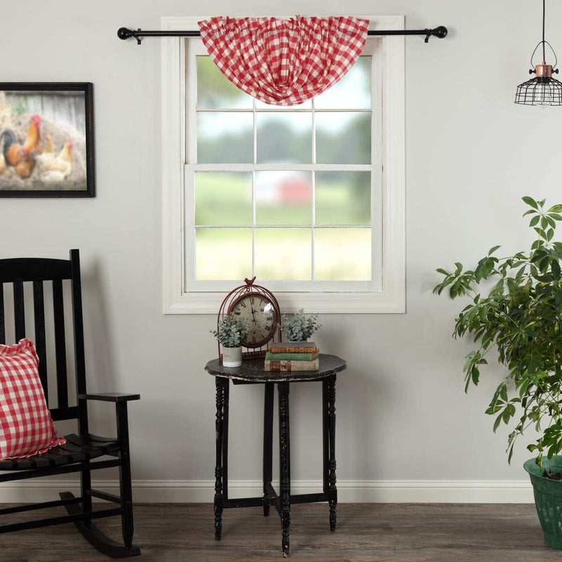 VHC Brands Annie Buffalo Portabella Check Balloon Valance 15X60 Home & Garden > Decor > Window Treatments > Curtains & Drapes VHC Brands Red Balloon Valance 15x60" 