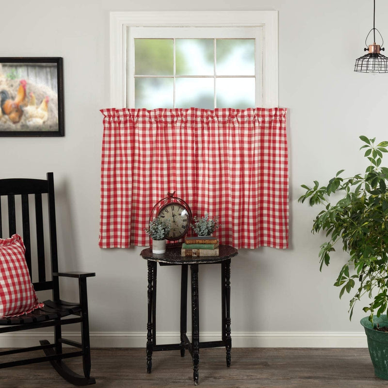 VHC Brands Annie Buffalo Portabella Check Balloon Valance 15X60 Home & Garden > Decor > Window Treatments > Curtains & Drapes VHC Brands Red 36 in x 36 in (Tier Set) 