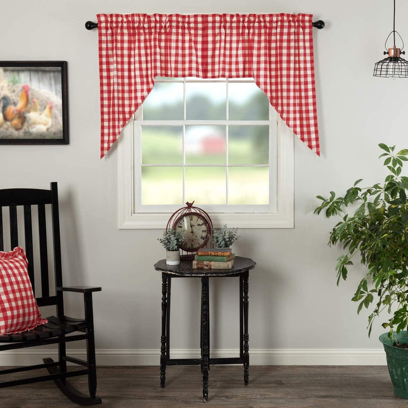 VHC Brands Annie Buffalo Portabella Check Balloon Valance 15X60 Home & Garden > Decor > Window Treatments > Curtains & Drapes VHC Brands Red Classic Swag Set 