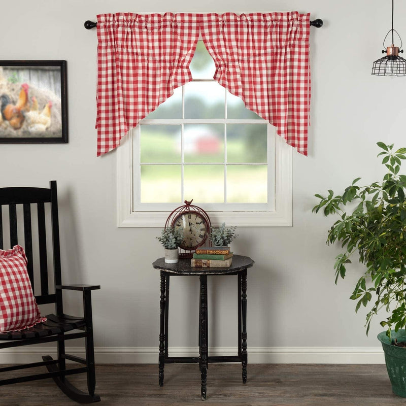 VHC Brands Annie Buffalo Portabella Check Balloon Valance 15X60 Home & Garden > Decor > Window Treatments > Curtains & Drapes VHC Brands Red Prairie Swag Set 