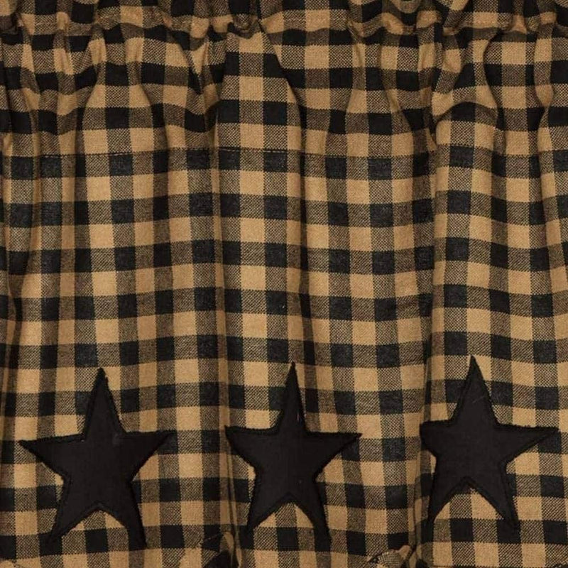 VHC Brands Black Star Scalloped Short Panel Set of 2 63X36 Country Curtains, Raven Black and Tan