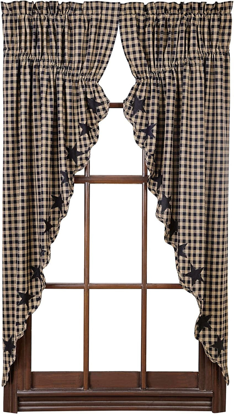 VHC Brands Black Star Scalloped Short Panel Set of 2 63X36 Country Curtains, Raven Black and Tan Home & Garden > Decor > Window Treatments > Curtains & Drapes VHC Brands 63x36 Prairie Panel Set  