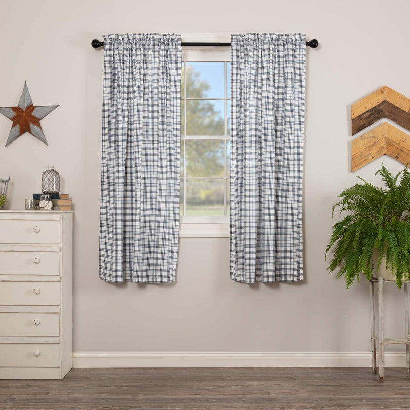 VHC Brands Farmhouse Window Curtains-Sawyer Mill Tan Panel Pair, One Size, Charcoal Black Home & Garden > Decor > Window Treatments > Curtains & Drapes VHC Brands Blue Short Panel Pair 
