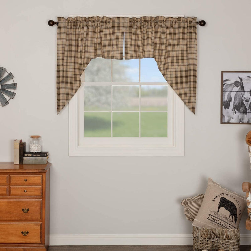 VHC Brands Farmhouse Window Curtains-Sawyer Mill Tan Panel Pair, One Size, Charcoal Black Home & Garden > Decor > Window Treatments > Curtains & Drapes VHC Brands Charcoal Swag Set (Classic) 