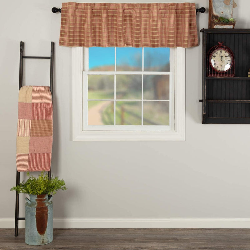 VHC Brands Farmhouse Window Curtains-Sawyer Mill Tan Panel Pair, One Size, Charcoal Black Home & Garden > Decor > Window Treatments > Curtains & Drapes VHC Brands Red Valance 16x72 