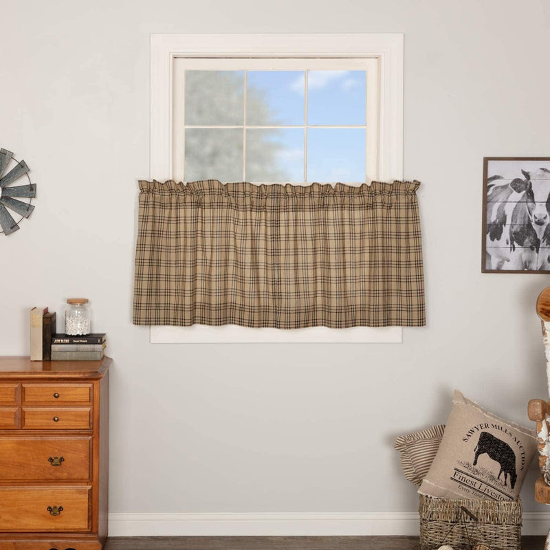 VHC Brands Farmhouse Window Curtains-Sawyer Mill Tan Panel Pair, One Size, Charcoal Black Home & Garden > Decor > Window Treatments > Curtains & Drapes VHC Brands Charcoal Tier Set 24x36 