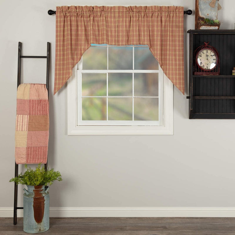 VHC Brands Farmhouse Window Curtains-Sawyer Mill Tan Panel Pair, One Size, Charcoal Black Home & Garden > Decor > Window Treatments > Curtains & Drapes VHC Brands Red Swag Set (Classic) 