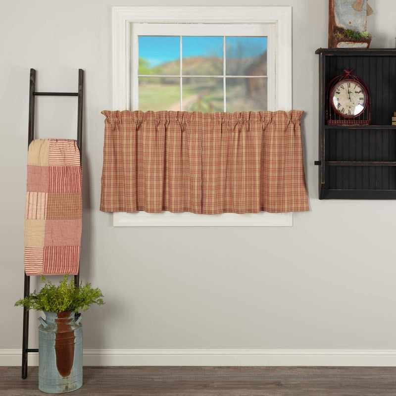 VHC Brands Farmhouse Window Curtains-Sawyer Mill Tan Panel Pair, One Size, Charcoal Black Home & Garden > Decor > Window Treatments > Curtains & Drapes VHC Brands Red Tier Set 24x36 