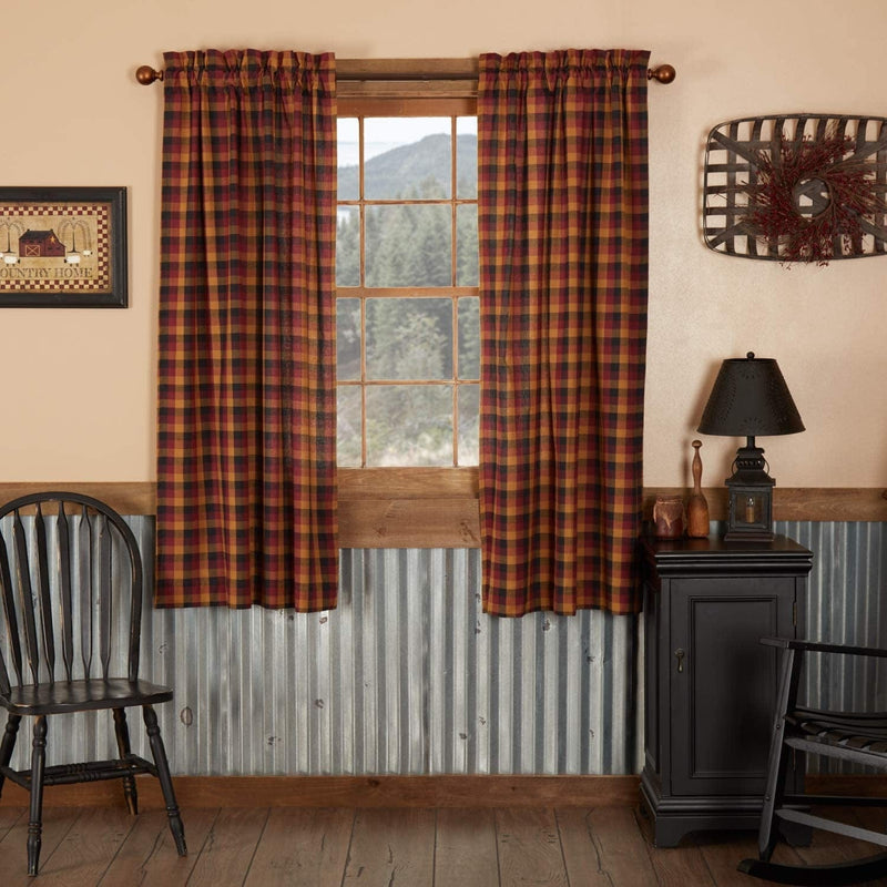 VHC Brands Heritage Farms Primitive Check Short Panel Set of 2 63X36 Country Curtains, Burgundy Home & Garden > Decor > Window Treatments > Curtains & Drapes VHC Brands   