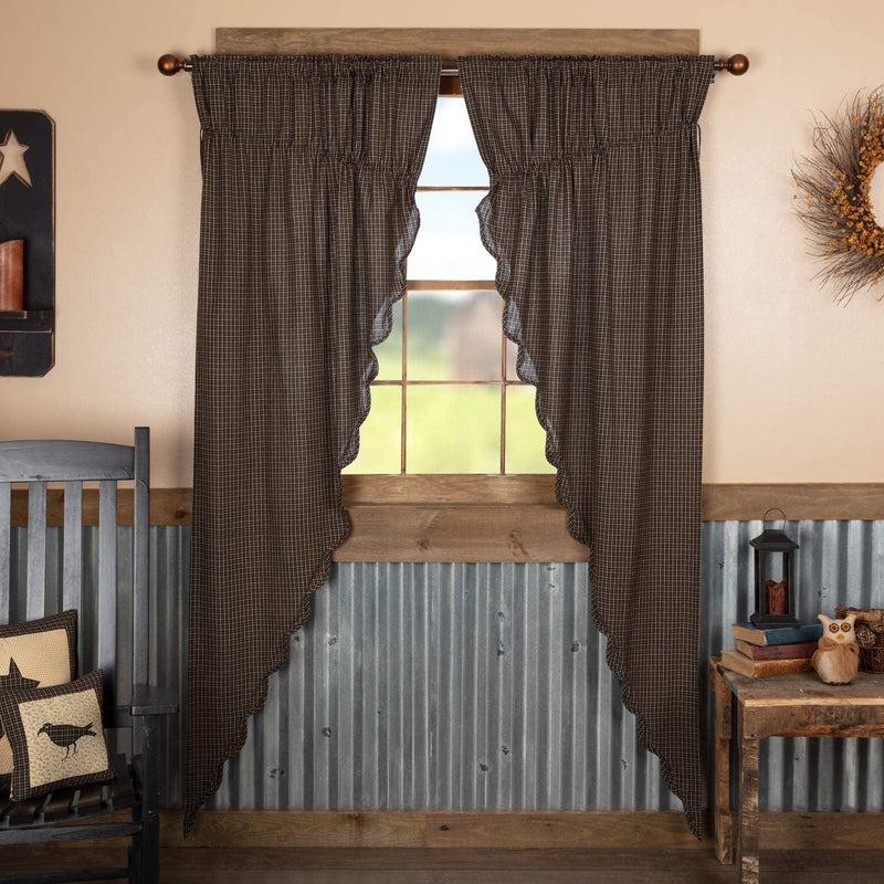 VHC Brands Kettle Grove Plaid Prairie Long Panel Scalloped Set of 2 84X36X18 Country Curtains, Country Black Home & Garden > Decor > Window Treatments > Curtains & Drapes VHC Brands   