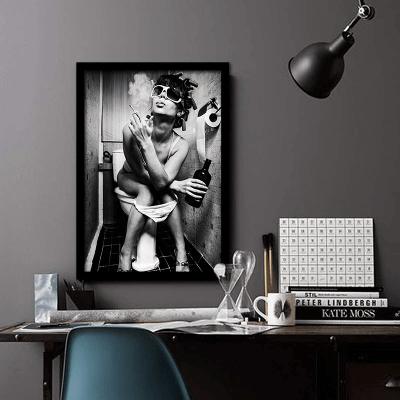 VIAYA Fashion Toilet Sexy Woman Beauty Canvas Prints Wall Black and White Picture Print Poster Modern Art Decor Painting for Living Room Bedroom Home Decorations(Unframed,16x20inches)