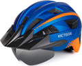VICTGOAL Bike Helmet for Men Women with Led Light Detachable Magnetic Goggles Removable Sun Visor Mountain & Road Bicycle Helmets Adjustable Size Adult Cycling Helmets Sporting Goods > Outdoor Recreation > Cycling > Cycling Apparel & Accessories > Bicycle Helmets VICTGOAL Blue XL: 59-63 cm 