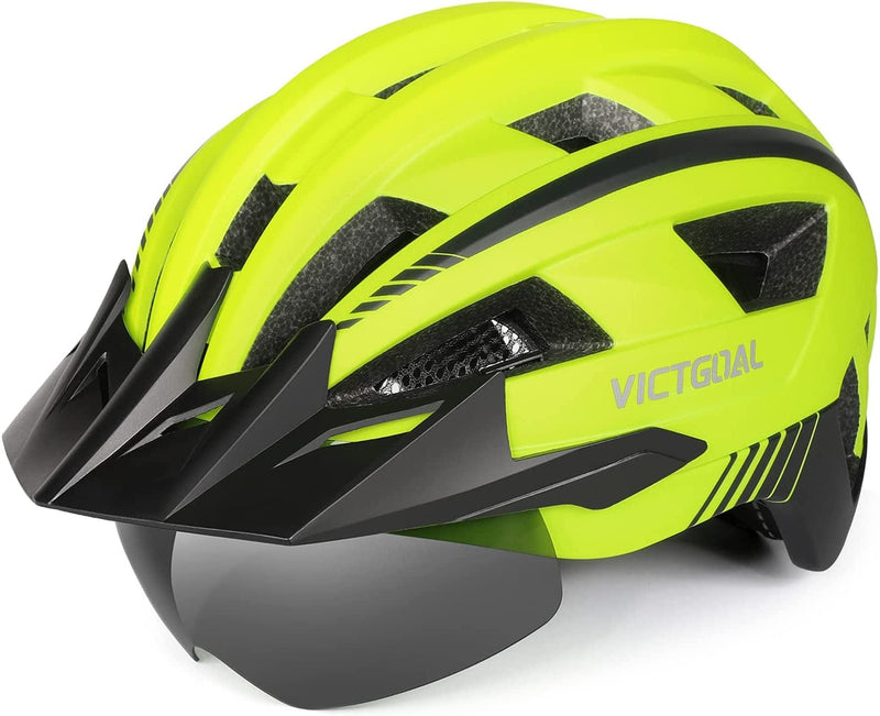 VICTGOAL Bike Helmet for Men Women with Led Light Detachable Magnetic Goggles Removable Sun Visor Mountain & Road Bicycle Helmets Adjustable Size Adult Cycling Helmets Sporting Goods > Outdoor Recreation > Cycling > Cycling Apparel & Accessories > Bicycle Helmets VICTGOAL Yellow M: 54-58 cm 