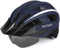 VICTGOAL Bike Helmet for Men Women with Led Light Detachable Magnetic Goggles Removable Sun Visor Mountain & Road Bicycle Helmets Adjustable Size Adult Cycling Helmets Sporting Goods > Outdoor Recreation > Cycling > Cycling Apparel & Accessories > Bicycle Helmets VICTGOAL Navy Blue L: 57-61 cm 