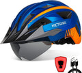 VICTGOAL Bike Helmet with USB Rechargeable Rear Light Detachable Magnetic Goggles Removable Sun Visor Mountain & Road Bicycle Helmets for Men Women Adult Cycling Helmets Sporting Goods > Outdoor Recreation > Cycling > Cycling Apparel & Accessories > Bicycle Helmets VICTGOAL Blue XL: 59-63 cm 