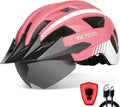 VICTGOAL Bike Helmet with USB Rechargeable Rear Light Detachable Magnetic Goggles Removable Sun Visor Mountain & Road Bicycle Helmets for Men Women Adult Cycling Helmets Sporting Goods > Outdoor Recreation > Cycling > Cycling Apparel & Accessories > Bicycle Helmets VICTGOAL Pink M: 54-58 cm 