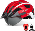 VICTGOAL Bike Helmet with USB Rechargeable Rear Light Detachable Magnetic Goggles Removable Sun Visor Mountain & Road Bicycle Helmets for Men Women Adult Cycling Helmets Sporting Goods > Outdoor Recreation > Cycling > Cycling Apparel & Accessories > Bicycle Helmets VICTGOAL Red XL: 59-63 cm 
