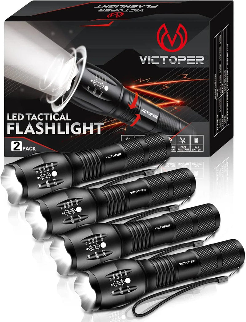 Victoper LED Flashlight 2 Pack, Bright 2000 Lumens Tactical Flashlights High Lumens with 5 Modes, Waterproof Focus Zoomable Flash Light, Portable Flashlight for Camping Hiking Outdoor Home Emergency Hardware > Tools > Flashlights & Headlamps > Flashlights Victoper 4 PACK  