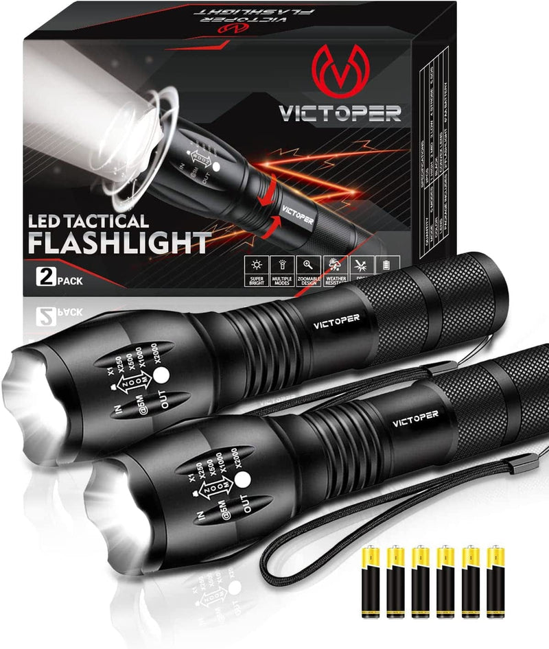 Victoper LED Flashlight 2 Pack, Bright 2000 Lumens Tactical Flashlights High Lumens with 5 Modes, Waterproof Focus Zoomable Flash Light, Portable Flashlight for Camping Hiking Outdoor Home Emergency Hardware > Tools > Flashlights & Headlamps > Flashlights Victoper 2 PACK  