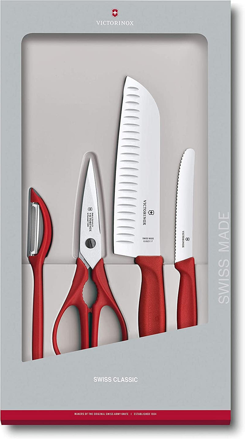 Victorinox Swiss Classic 4 Piece Kitchen Set with Kitchen Knife, Paring Knife, Kitchen Shears and Universal Peeler (Red) Home & Garden > Kitchen & Dining > Kitchen Tools & Utensils > Kitchen Knives Victorinox Red  