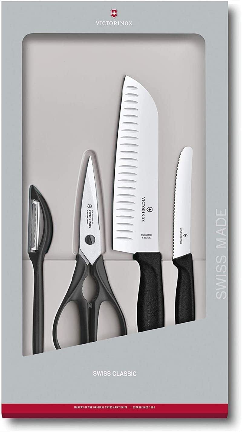 Victorinox Swiss Classic 4 Piece Kitchen Set with Kitchen Knife, Paring Knife, Kitchen Shears and Universal Peeler (Red) Home & Garden > Kitchen & Dining > Kitchen Tools & Utensils > Kitchen Knives Victorinox Black  