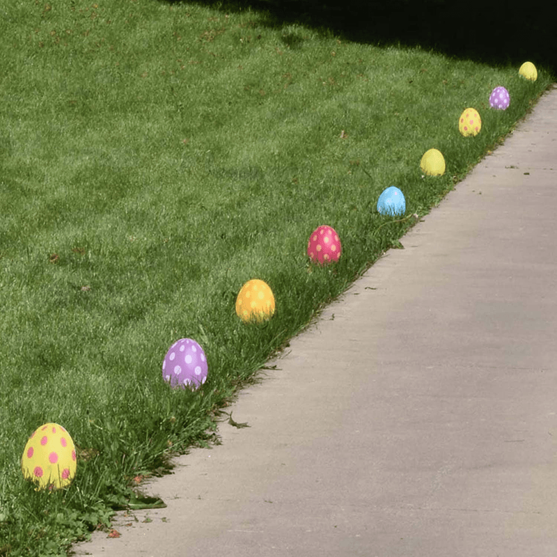 Victorystore Yard Sign Outdoor Lawn Decorations - Easter Pathway Markers, Set of 18 Colorful Spotted Eggs, Includes 18 Stakes, 13423