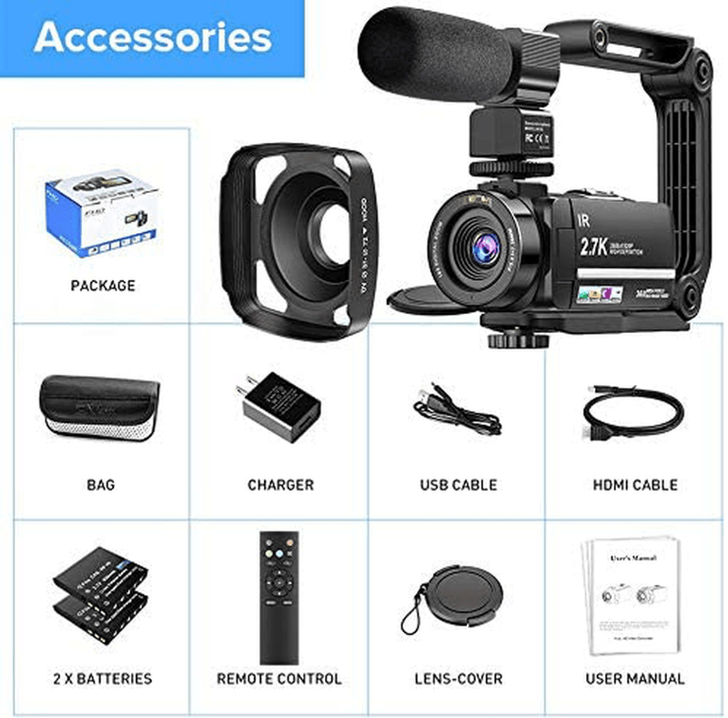 Video Camera Camcorder 2.7K Ultra HD YouTube Vlogging Camera 36MP IR Night Vision Digital Camera Recorder 16X Digital Zoom 3 inch IPS Touch Screen Video Camcorder with Microphone Handheld Stabilizer Cameras & Optics > Cameras > Video Cameras Actinow   
